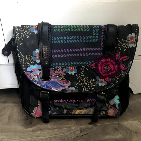 Desigual Shoulder Handbag Purse Rose Applique - Picture 3 of 5